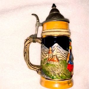 Vintage BIERKRUG ZINNDECKEL GERMAN MINI ceramic mug